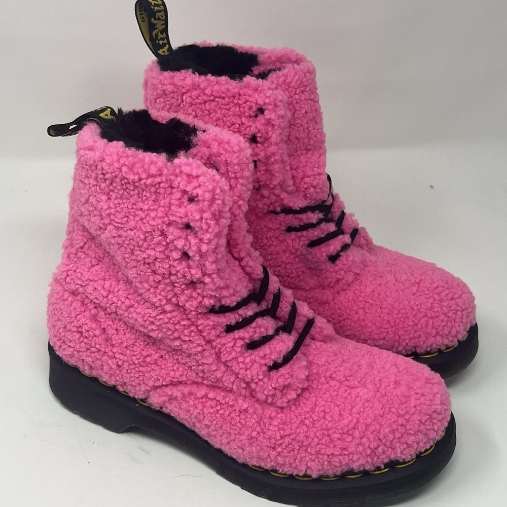 Dr Martens NEW 1460‎ Pascal Faux Shearling Pink Lux Borg Boots Womens US 6 EU 37